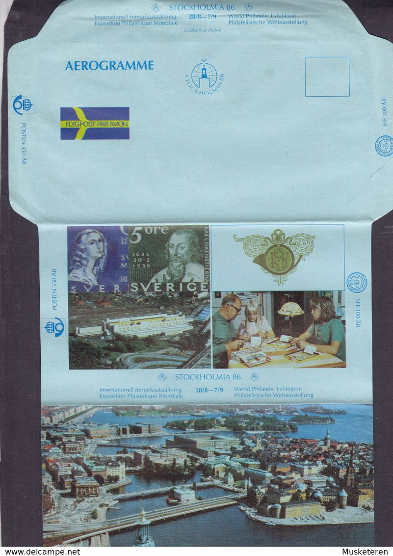 Sweden Postal Stationery Gaanzsache Entier Aerogramme STOCKHOLMIA '86 ERROR Variety 'Double Print' (2 Scans) - Variétés Et Curiosités