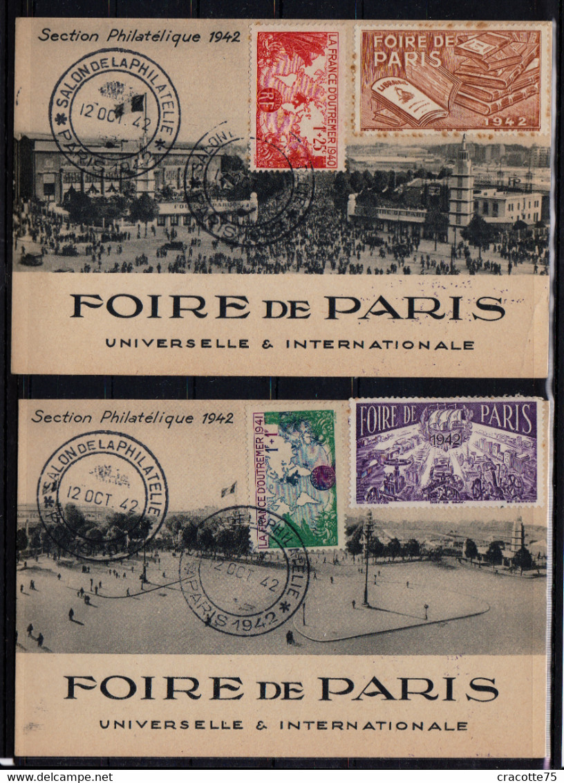 FRANCE - Salon De La Philatélie - Foire De Paris - 12 Octobre 1942. Les 2 Cartes. - Esposizioni Filateliche