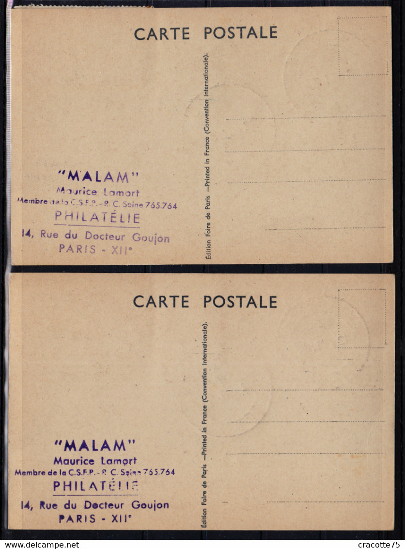 FRANCE - Salon De La Philatélie - Foire De Paris - 12 Octobre 1942. Les 2 Cartes. - Esposizioni Filateliche