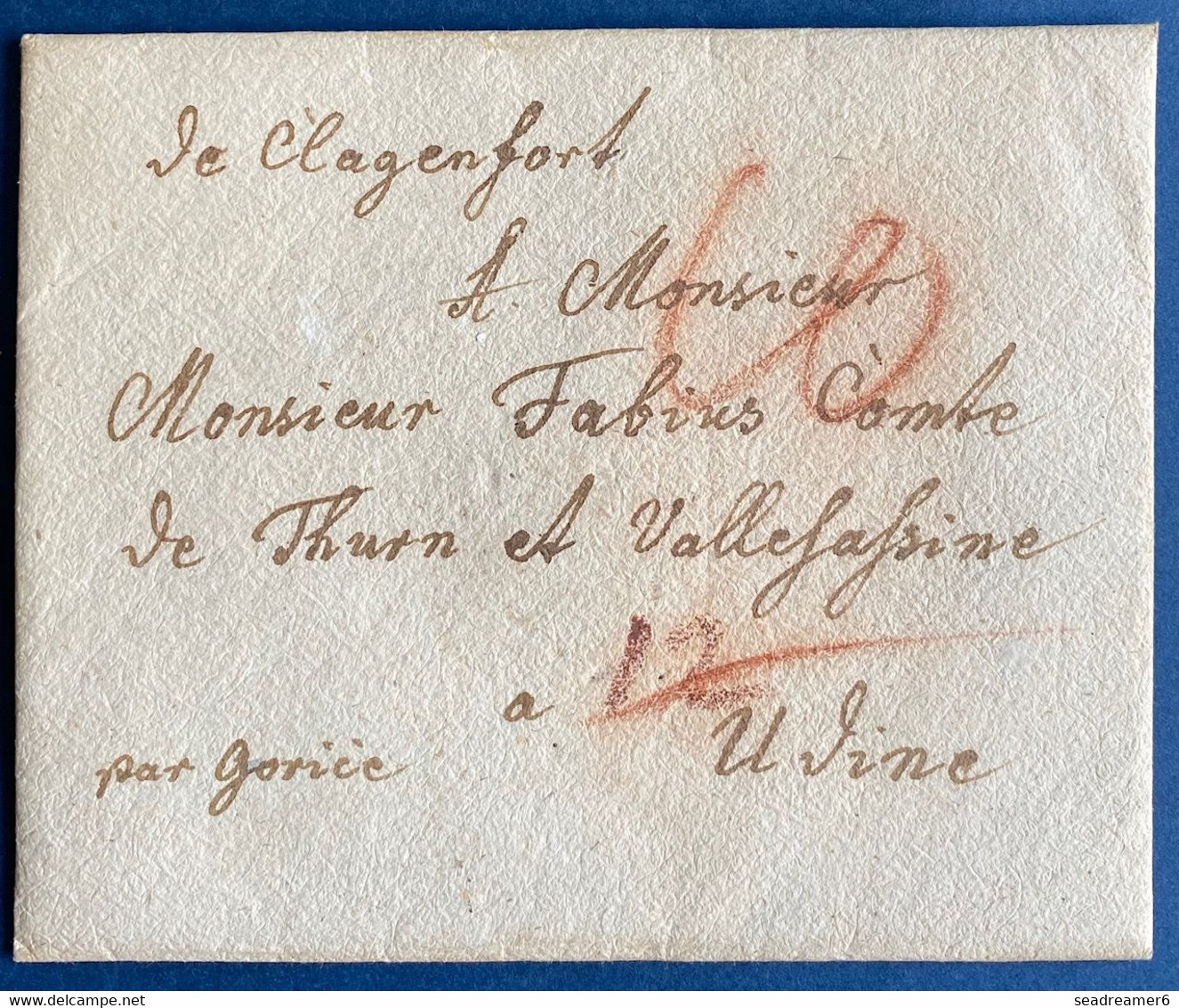 Autriche Lettre Précurseur 1798 De KLAGENFURT Manuscrit "de Clagenfurt" Pour Udine Au Chambellan Comte FABIO ASQUINI RR - ...-1850 Préphilatélie