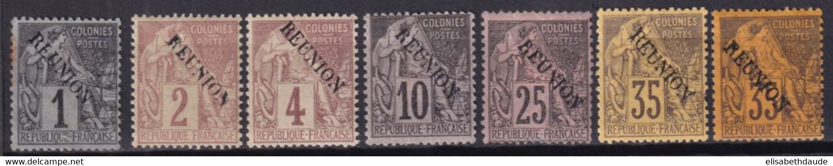 REUNION - YVERT N°17+18+19+21+24+25+25a * MH - COTE 2022 = 241 EUROS - Unused Stamps
