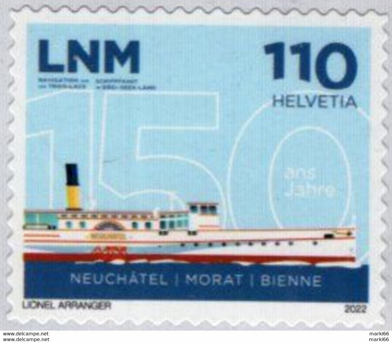 Switzerland - 2022 - 150 Years Of LNM Navigation On Three Lakes - Mint Self-adhesive Stamp - Neufs