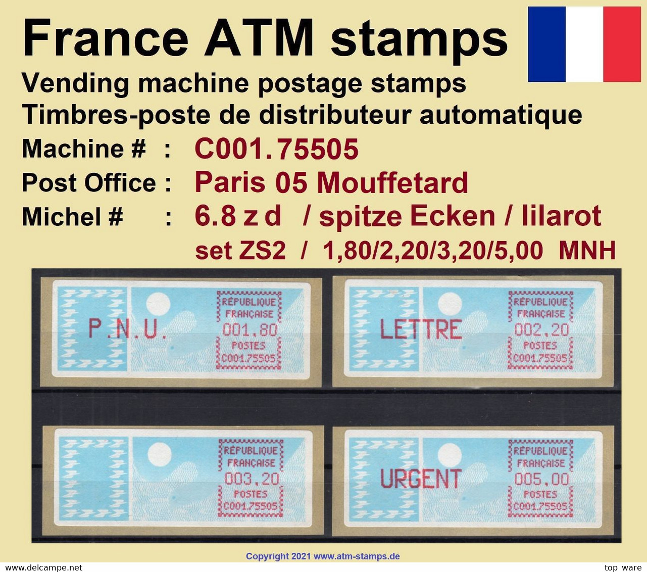 France ATM Stamps C001.75505 Michel 6.8 Zd Series ZS2 Neuf / MNH / Crouzet LSA Distributeurs Automatenmarken Frama Lisa - 1985 « Carrier » Paper