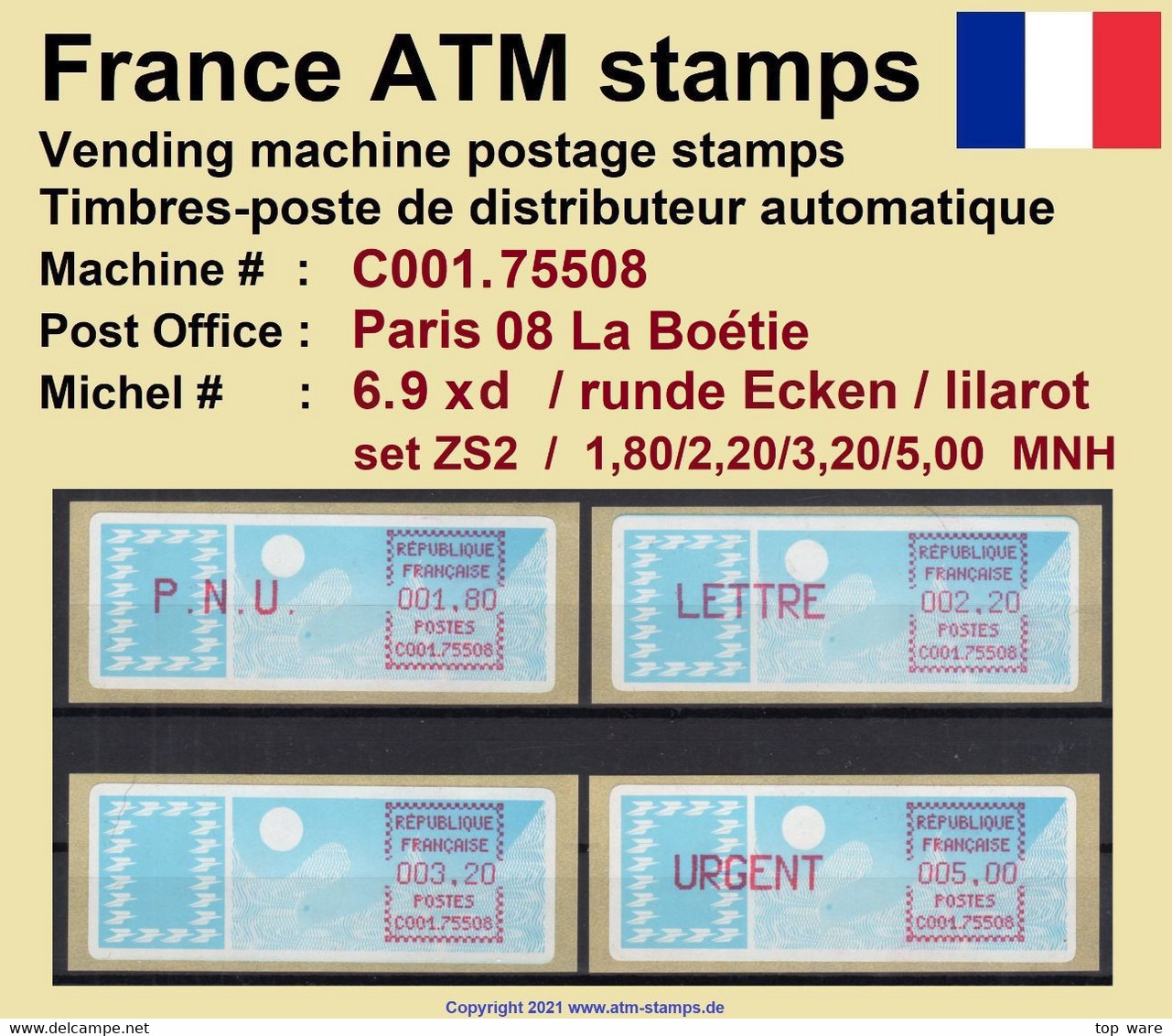 France ATM Stamps C001.75508 Michel 6.9 Zd Series ZS2 Neuf / MNH / Crouzet LSA Distributeurs Automatenmarken Frama Lisa - 1985 « Carrier » Papier