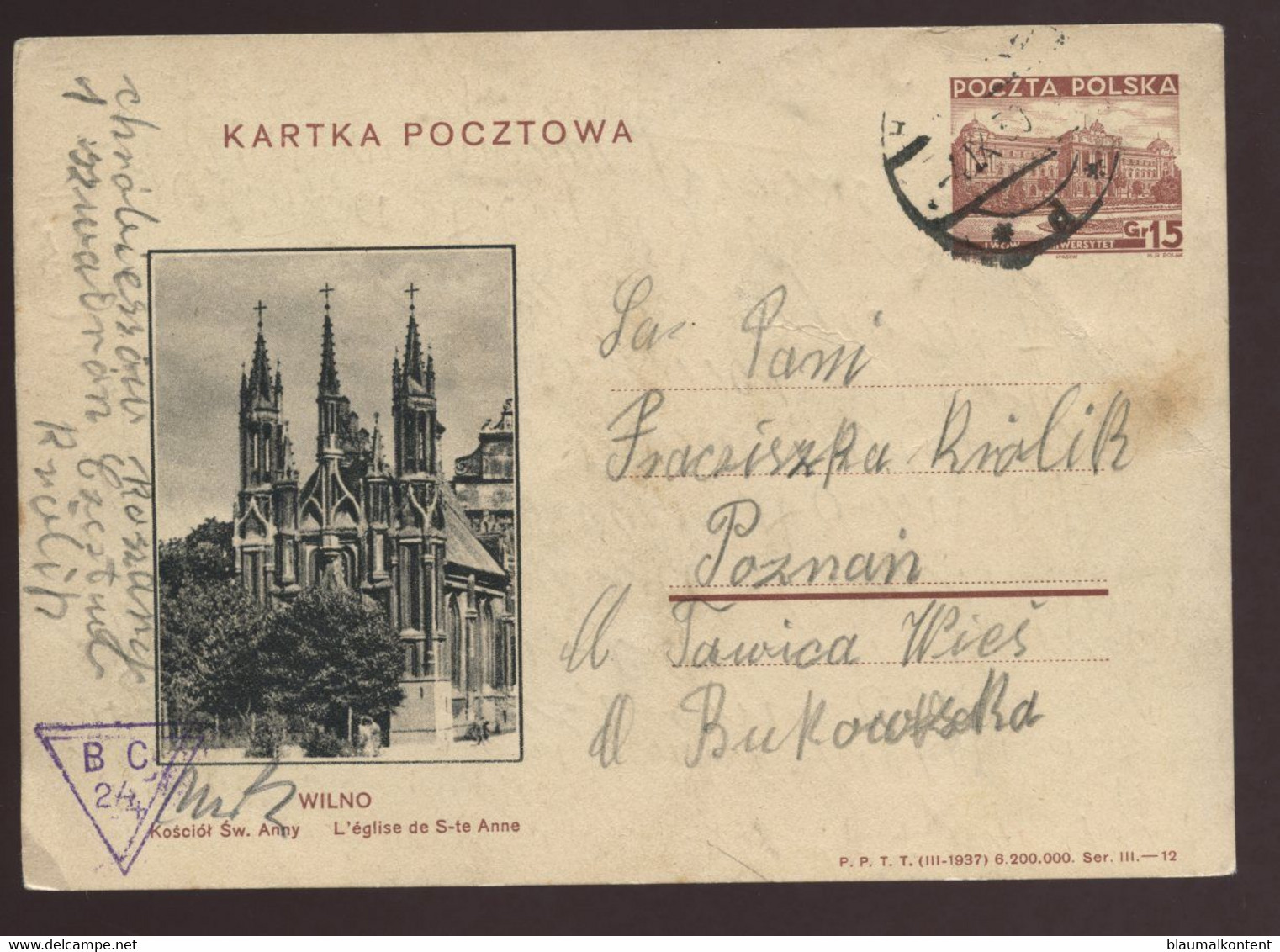 Polen Ganzsache Stationery Entier Postal Von Hrubieszow Mit Zensur BC 24 Nach Poznan Am 4.9.1939 - Macchine Per Obliterare (EMA)