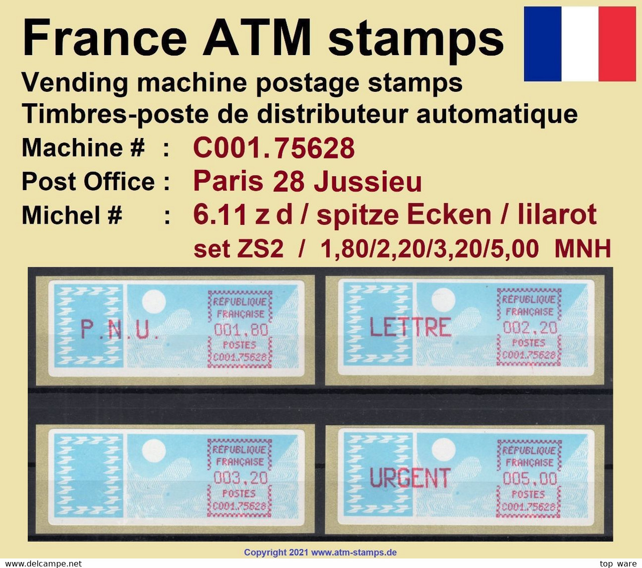 France ATM Stamps C001.75628 Michel 6.11 Zd Series ZS2 Neuf / MNH / Crouzet LSA Distributeurs Automatenmarken Frama Lisa - 1985 « Carrier » Papier