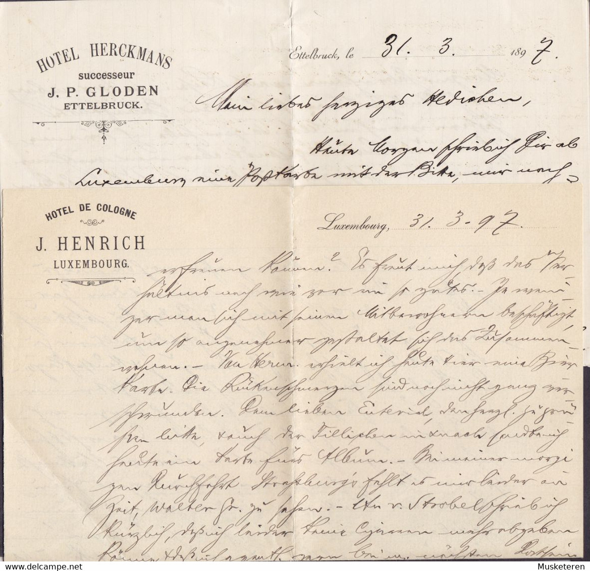 Luxembourg HÔTEL DE COLOGNE, LUXEMBOURG-VILLE 1897 Cover Lettre & Original Contents BREMEN (Arr.) Germany 5x Adolphe - 1895 Adolphe Right-hand Side