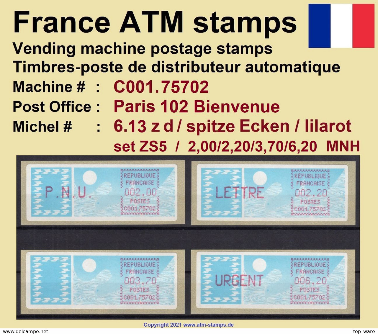 France ATM Stamps C001.75702 Michel 6.13 Zd Series ZS5 Neuf / MNH / Crouzet LSA Distributeurs Automatenmarken Frama Lisa - 1985 « Carrier » Paper