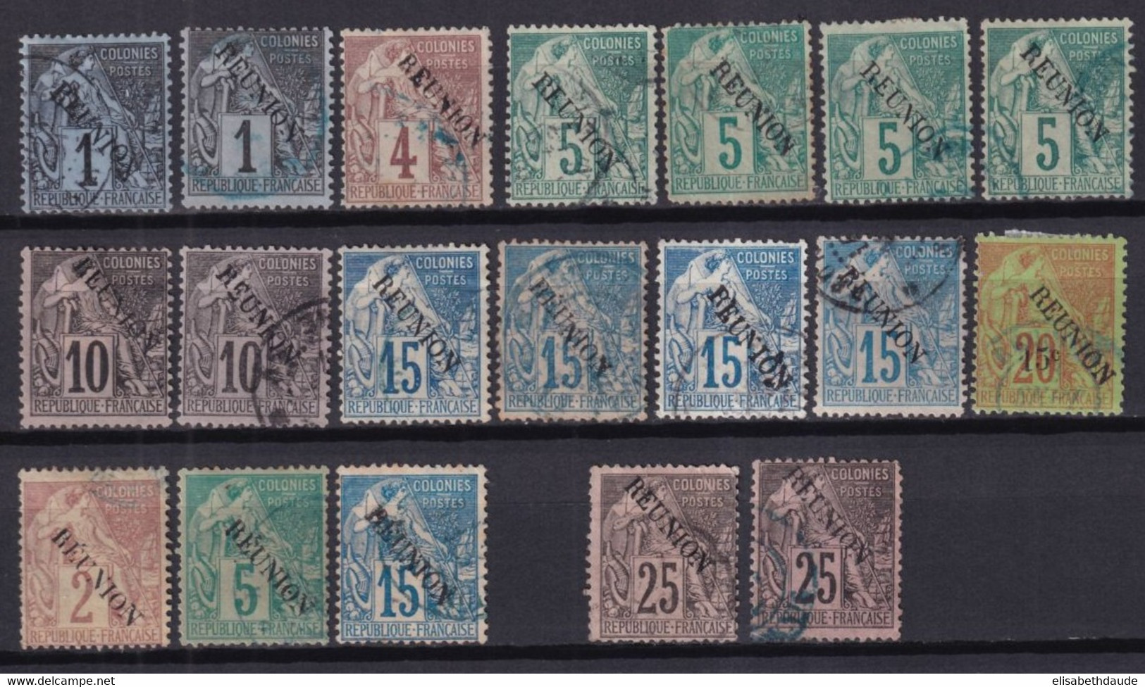 REUNION - YVERT N° 17/24 OBLITERES AVEC DIVERSES VARIETES Dont 3 "AVEC ACCENT" - B/TB - COTE 2022 = ENV. 430 EUR. - Used Stamps