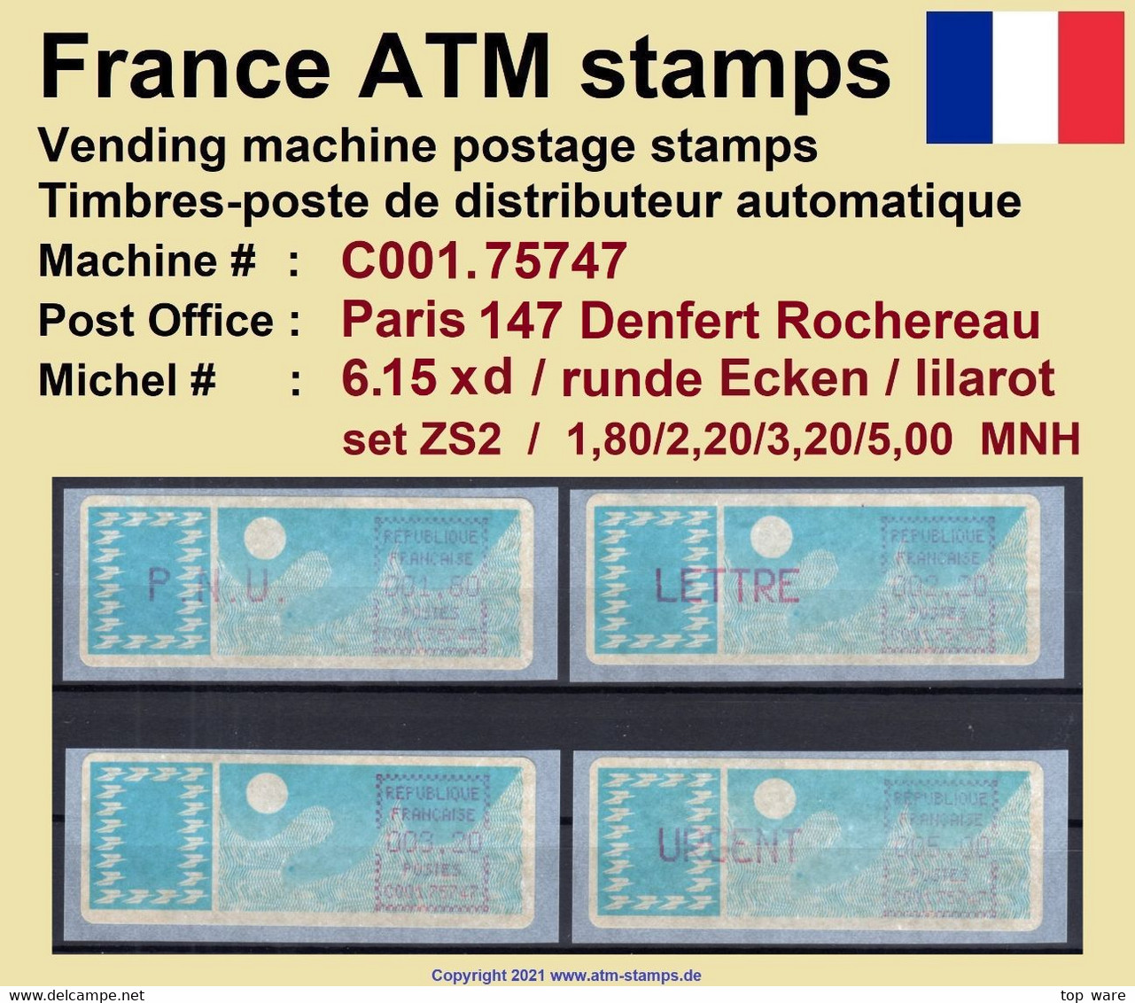 France ATM Stamps C001.75747 Michel 6.15 Xd Series ZS2 Neuf / MNH / Crouzet LSA Distributeurs Automatenmarken Frama Lisa - 1985 « Carrier » Papier