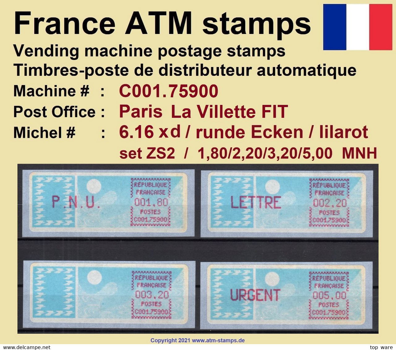 France ATM Stamps C001.75900 Michel 6.16 Xd Series ZS2 Neuf / MNH / Crouzet LSA Distributeurs Automatenmarken Frama Lisa - 1985 Papier « Carrier »