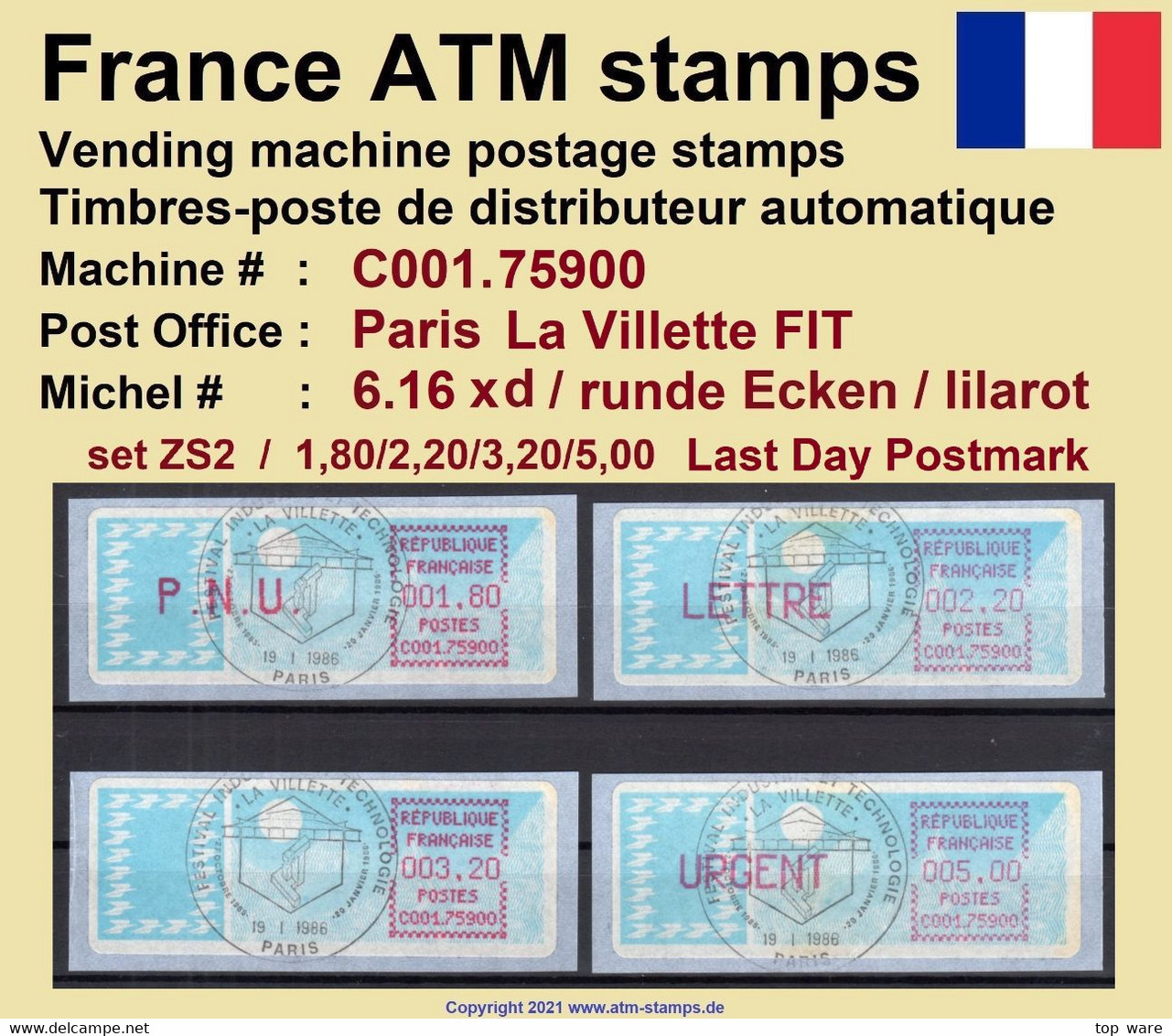 France ATM Stamps C001.75900 Michel 6.16 Xd Series ZS2 Last Day / Crouzet LSA Distributeurs Automatenmarken Frama Lisa - 1985 « Carrier » Papier