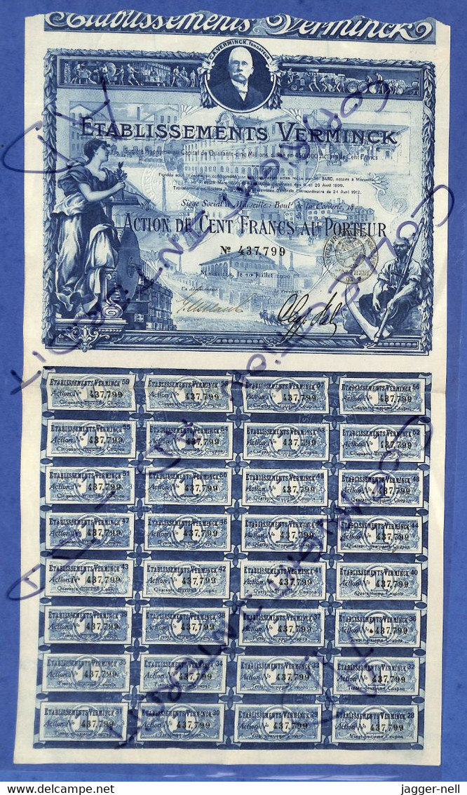 ACTION 100 Francs Au Porteur Étab. VERMINCK - Planche Complète N°437799 Marseille 10 Juillet 1920 - COL-AD100 - S - V