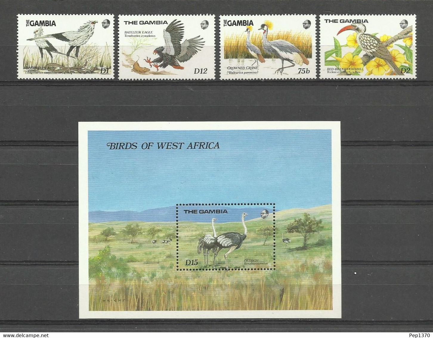GAMBIA 1989 - AVES - PAJAROS - YVERT 781-784** + HB-62** - Ostriches