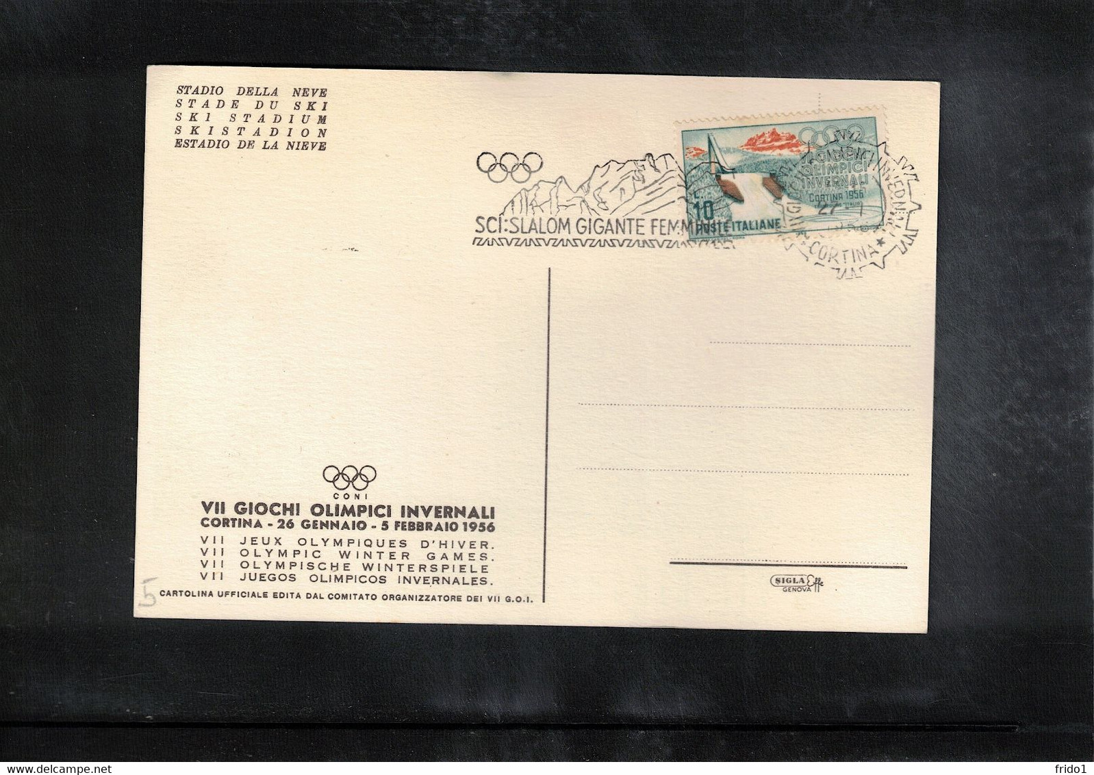 Italy/Italia 1956 Olympic Games Cortina D'Ampezzo WOMEN'S GIANT SLALOM Interesting Postcard - Hiver 1956: Cortina D'Ampezzo