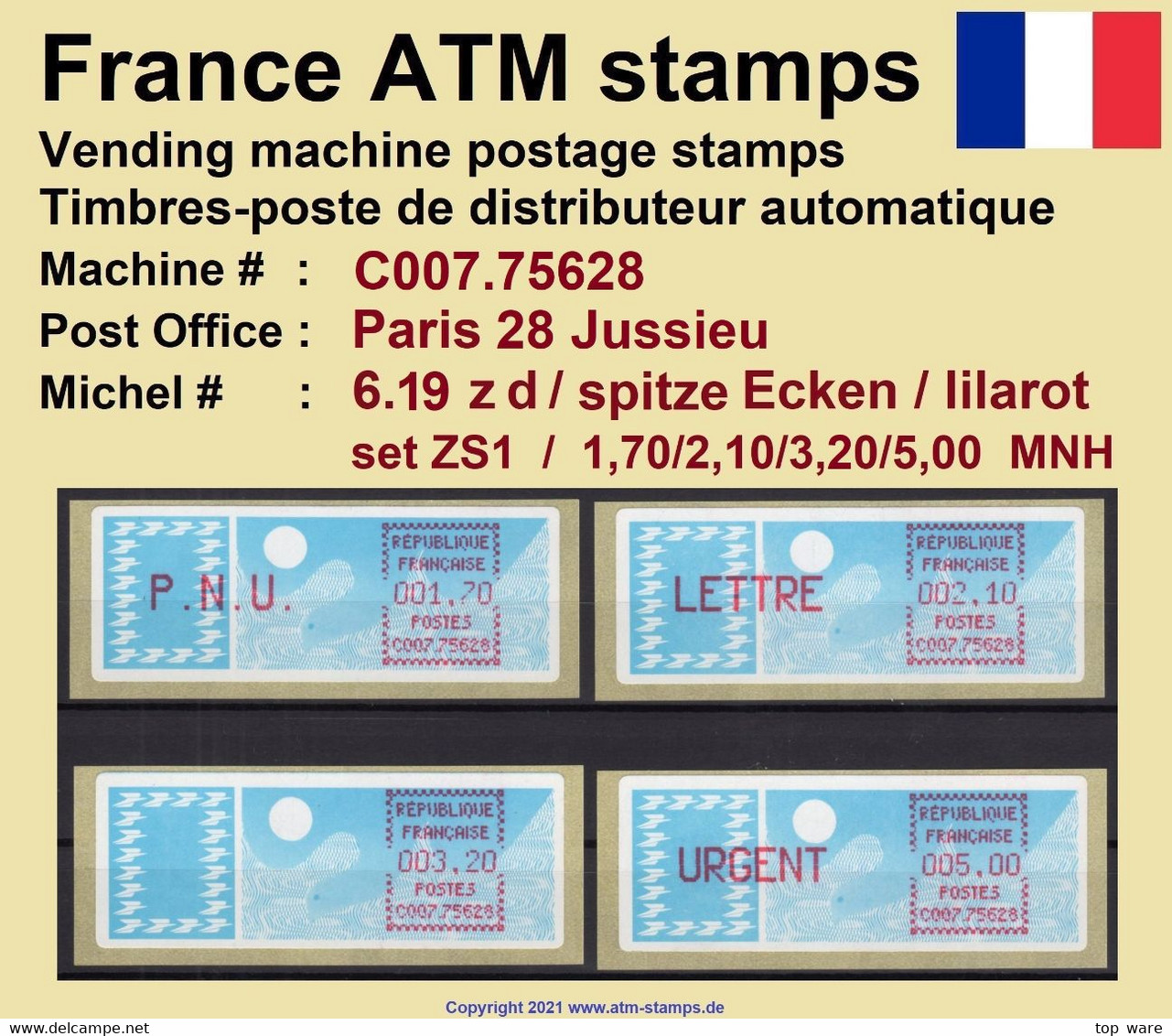 France ATM Stamps C007.75628 Michel 6.19 Zd Series ZS1 MNH / Crouzet LSA Distributeurs Automatenmarken Frama Lisa - 1985 Papier « Carrier »