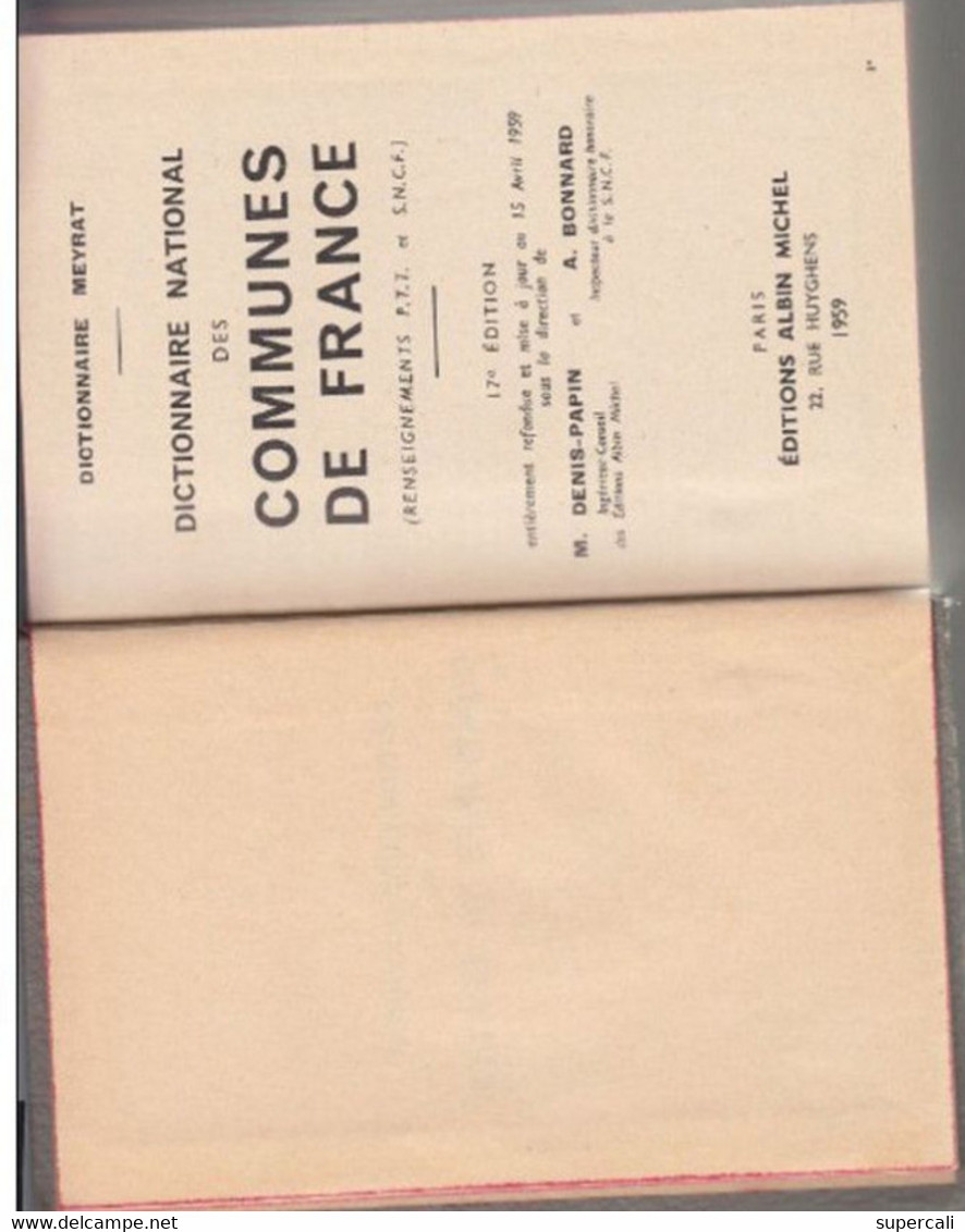 RT29.197 DICTIONNAIRE NATIONAL  DES COMMUNES DE FRANCE 1959 - Ohne Zuordnung