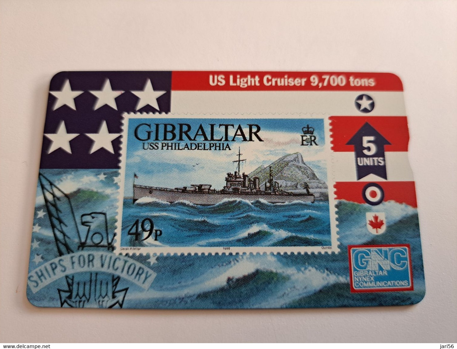 GIBRALTAR  LANDYS & GYR  5 UNITS MINT USS PHILADELPHIA  608 L ,STAMP ON CARD   **9689 ** - Gibraltar