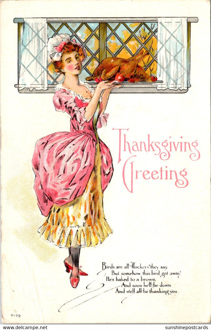 Thanksgiving With Bautiful Lady Holding Turkey On A Platter 1910 - Thanksgiving