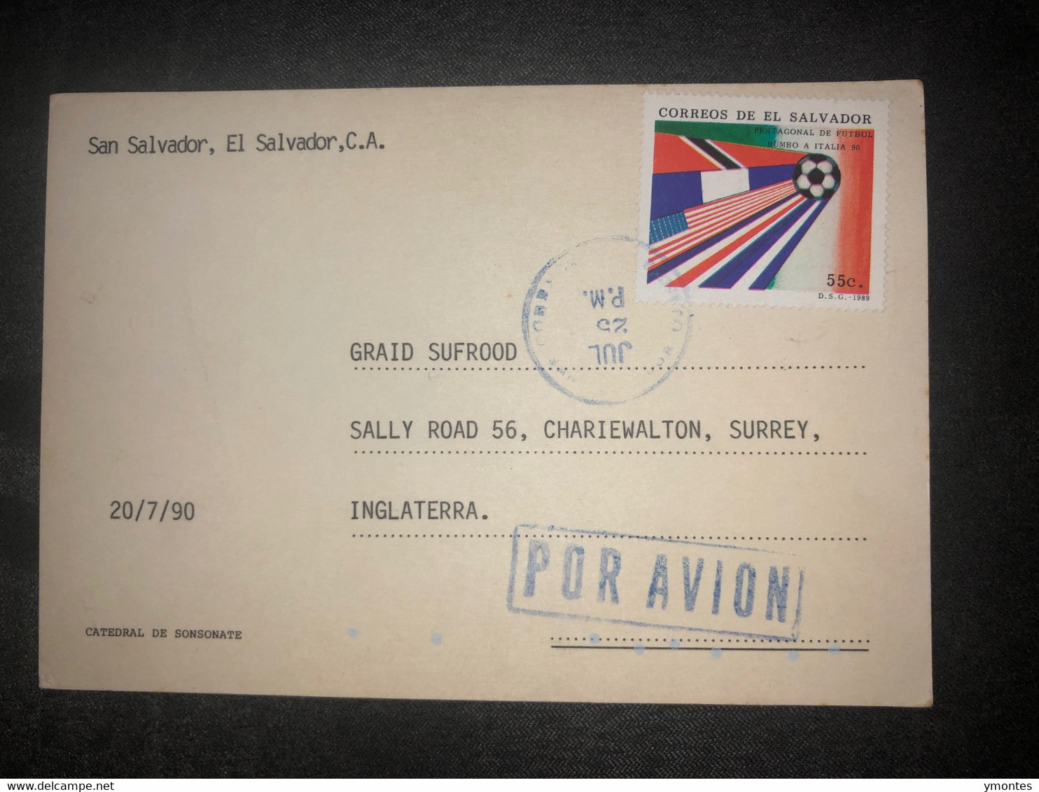 Postcard Sonsonate Church 1990 ( Stamp Italia 90) - El Salvador