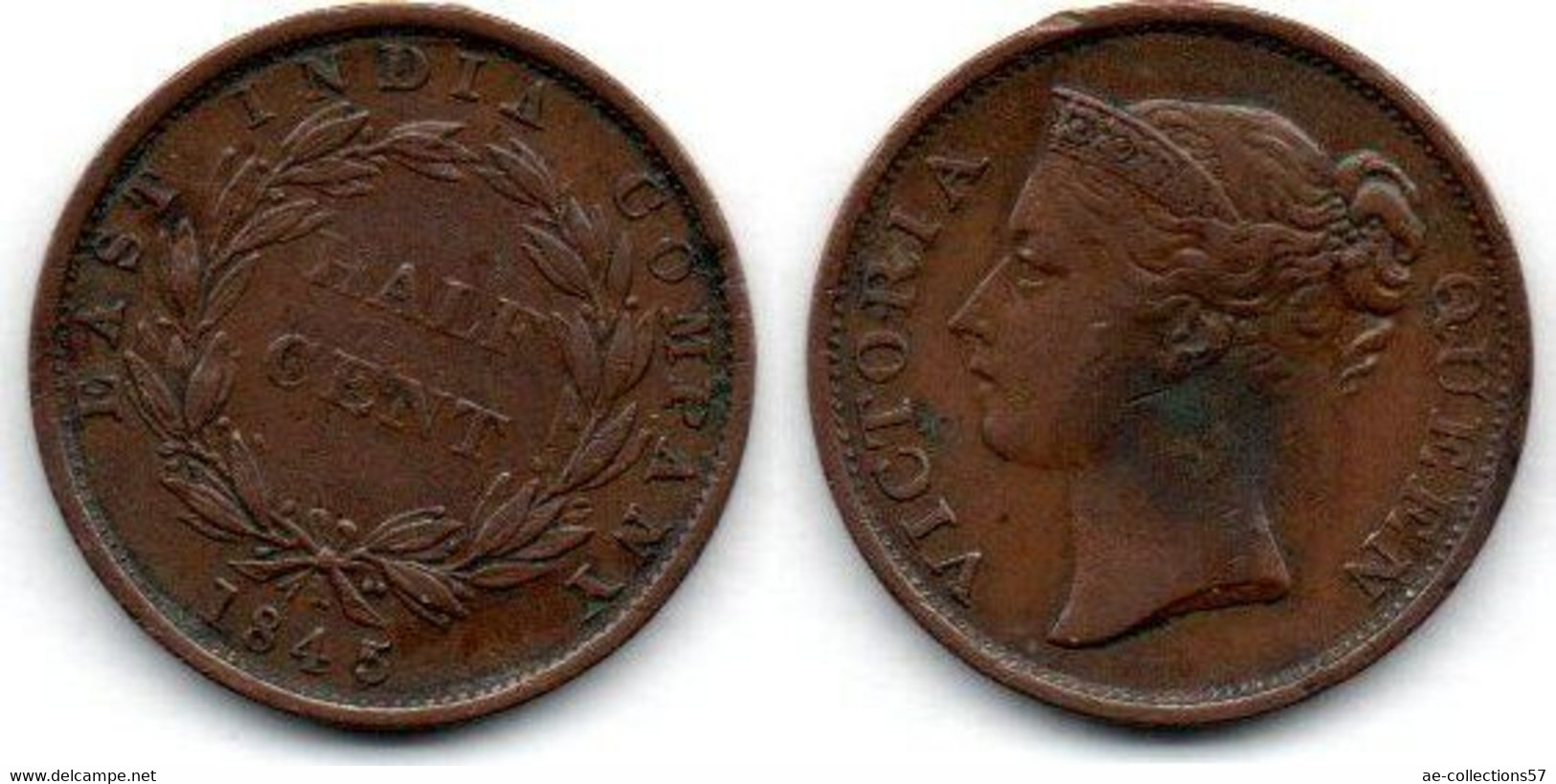 British India 1/2 Cent 1845 Victoria TB - Kolonies