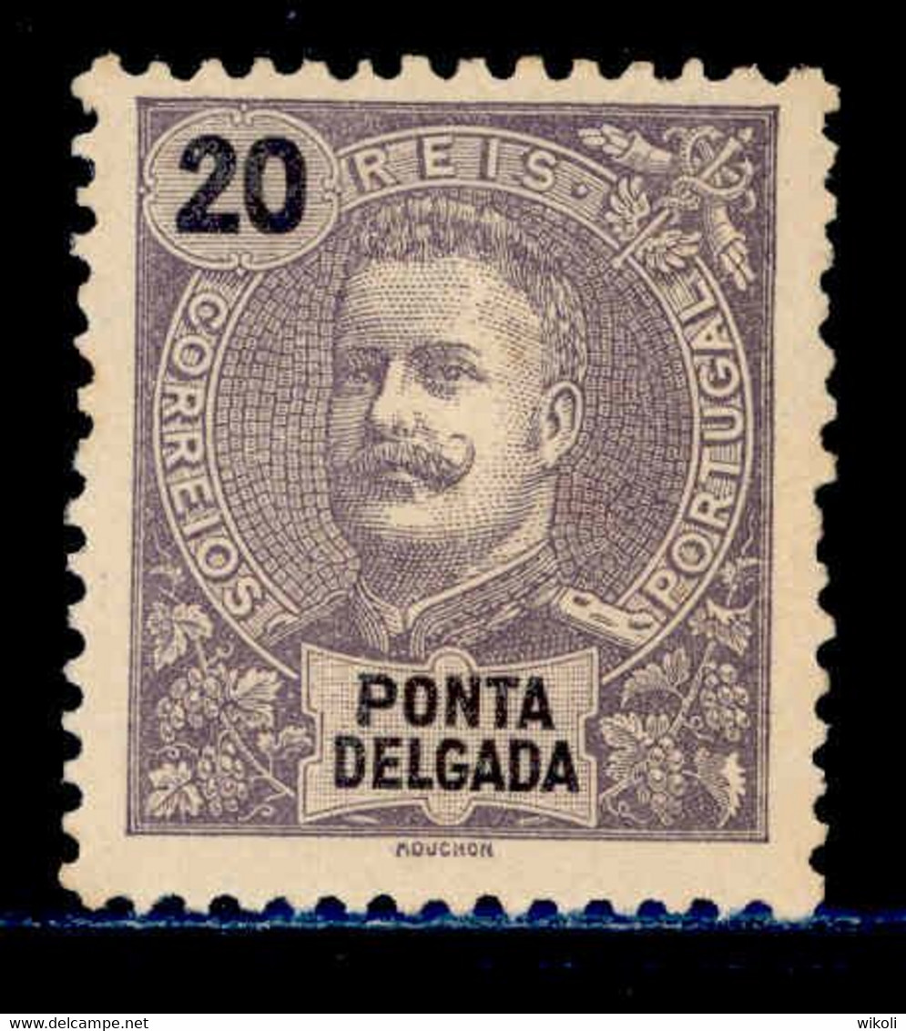 ! ! Ponta Delgada - 1897 D. Carlos 20 R - Af. 17 - No Gum - Ponta Delgada