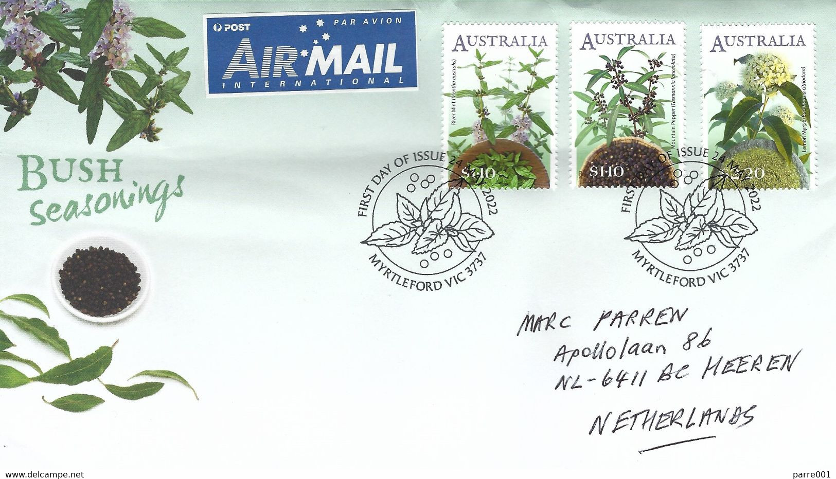 Australia 2022 Myrtleford River Mint Lemon Myrthe Mountain Pepper Medicinal Plants Spices FDC Cover - Geneeskrachtige Planten