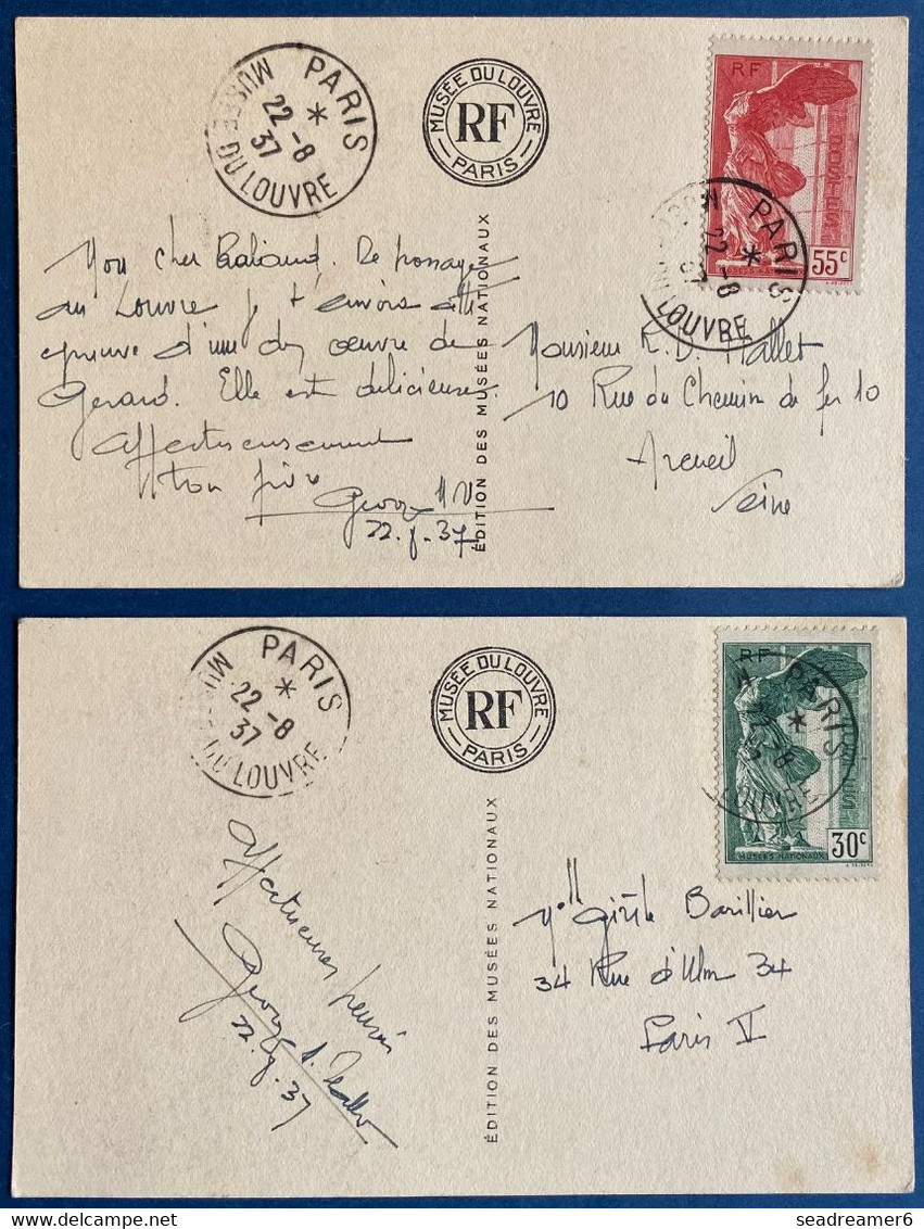 France Victoire De Samothrace N° 354/355 Sur Carte Postale Oblitéré Du Musée Du Louvres Ayant Voyagées, TTB - Cartas