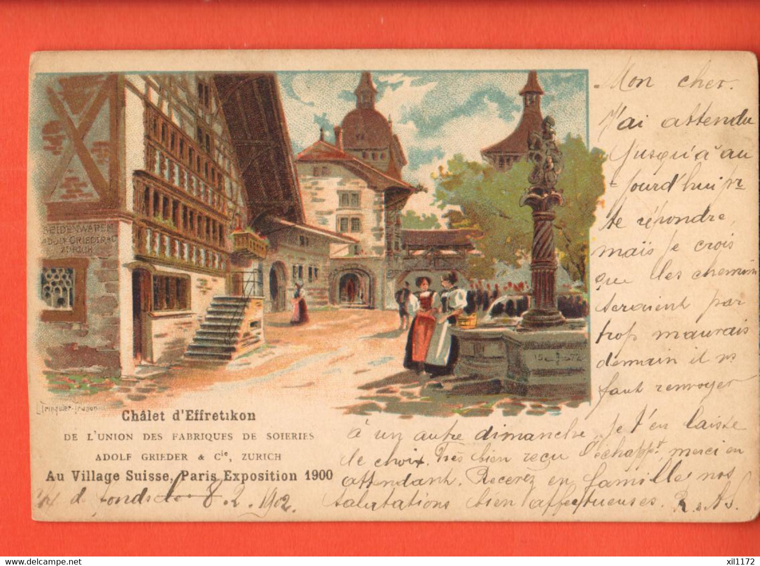 ZPU-37 Litho Illnau-Effretikon Bezirk Pfäffikon Au Village Suisse Exposition Paris 1900  Pionier Gelaufen 1902 - Pfäffikon