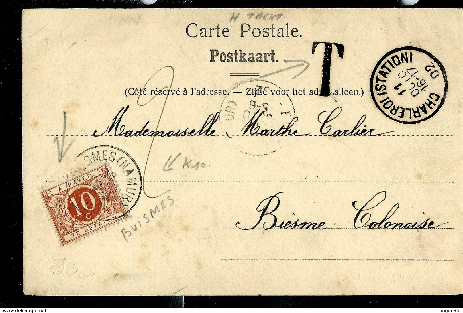 Carte-vue  (Charleroi : La Bourse) Obl. CHARLEROI ( STATION ) 11/10/1902 Taxé  à BUISMES  ( NAMUR) - Andere & Zonder Classificatie