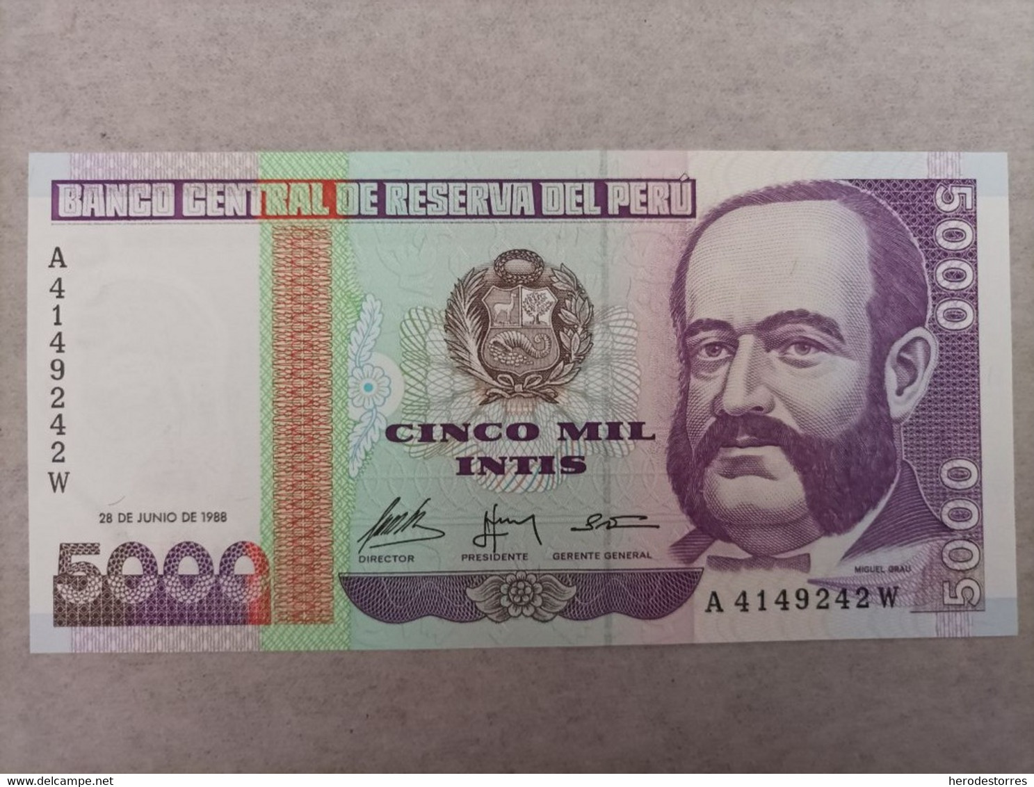Billete De Perú De 5000 Intis, Año 1988, UNC - Pérou