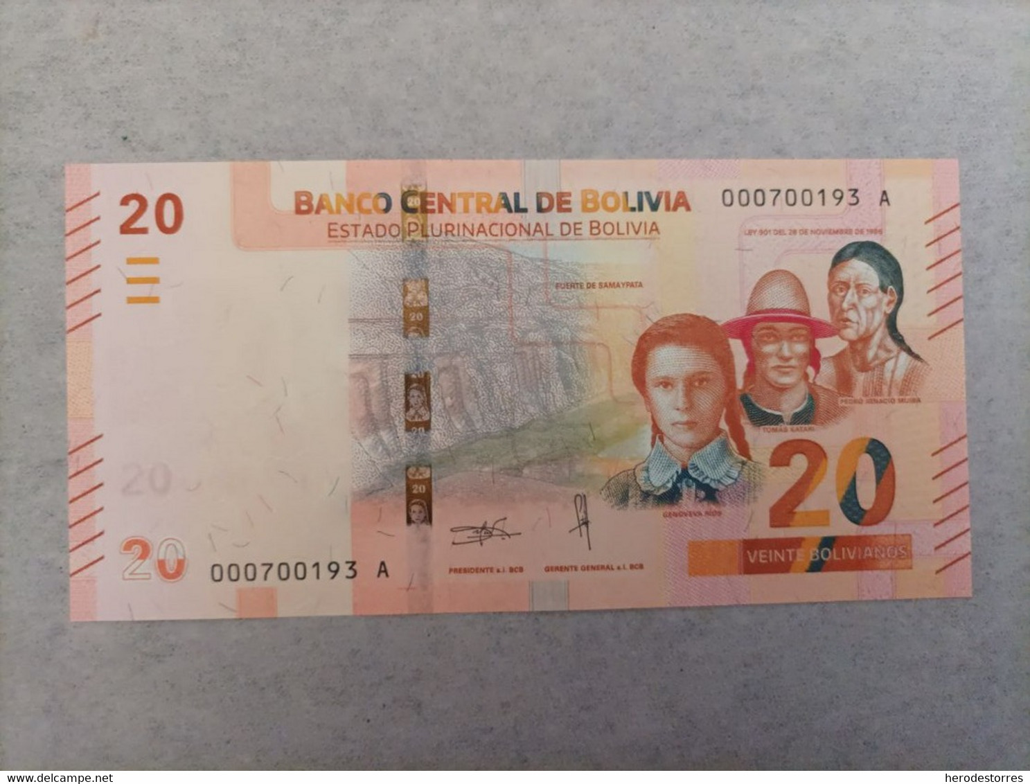 Billete De Bolivia De 20 Pesos Bolivianos, Año 2018, Nº Bajo 0007000193A, Uncirculated - Bolivie