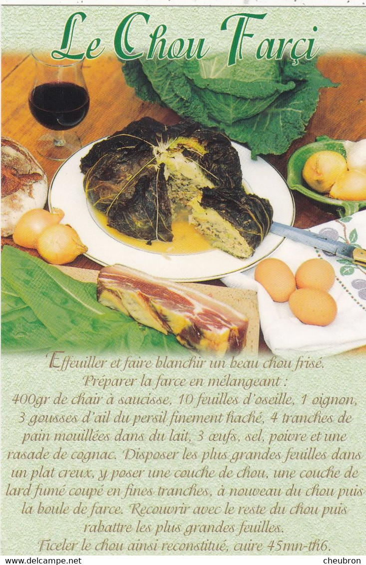 RECETTES DE CUISINE.." LE CHOU FARCI  ". SERIE RECETTES DE NOS REGIONS - Recettes (cuisine)