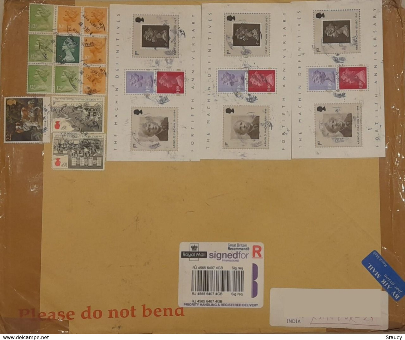 UK GB GREAT BRITAIN 2009 QE REGISTERED COVER Postally Travelled To INDIA - FRANKED With 3 MS & 9v Pane + 3 STAMPS - Brieven En Documenten