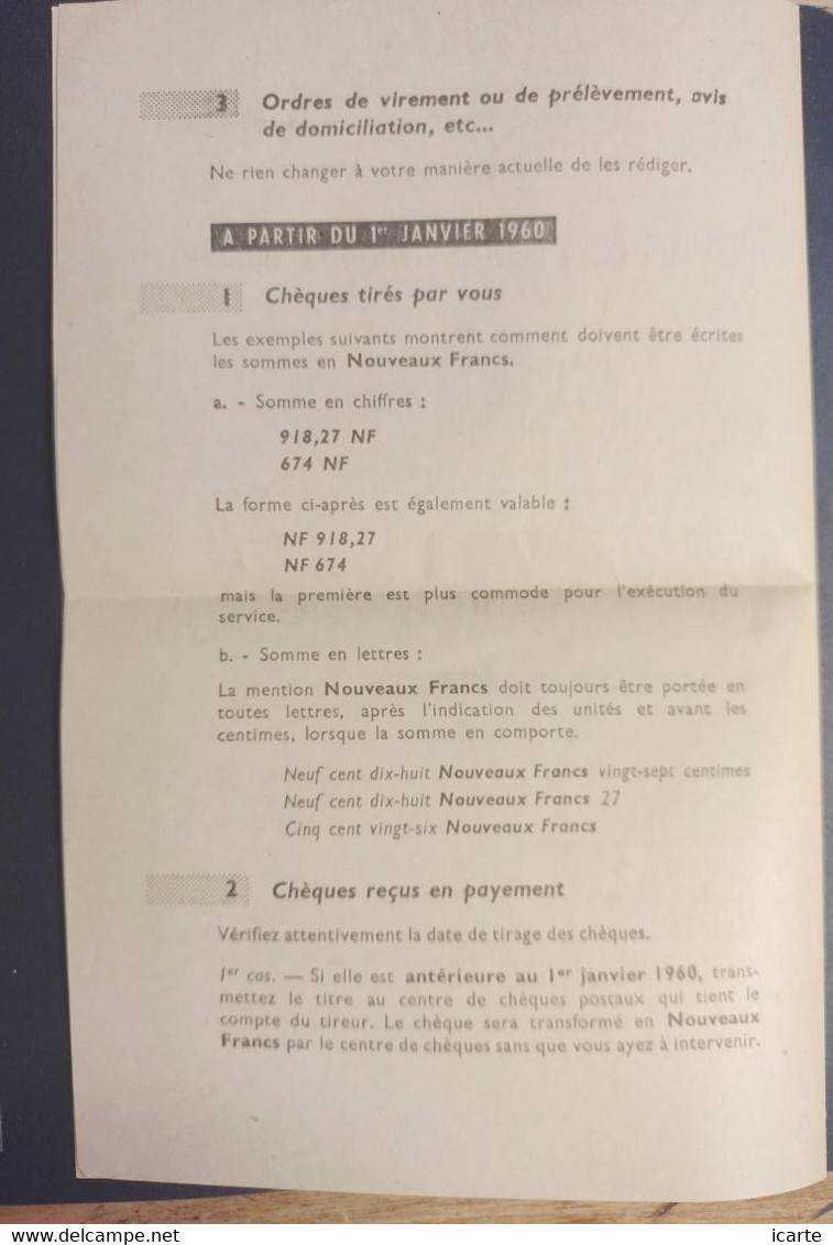 Doc PTT 4 Pages : COMME SUITE A L'INTRODUCTION DU NOUVEAU FRANC , CONSEILS PRATIQUES - Storia Postale
