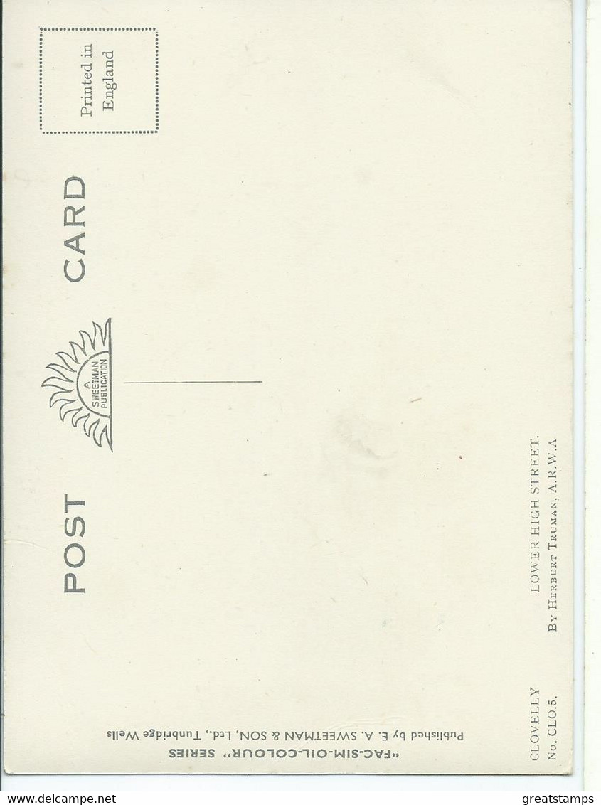 Devon Postcard   Clovelly Artist Signed Larger Format Sweetman Herbert Truman Unused - Clovelly