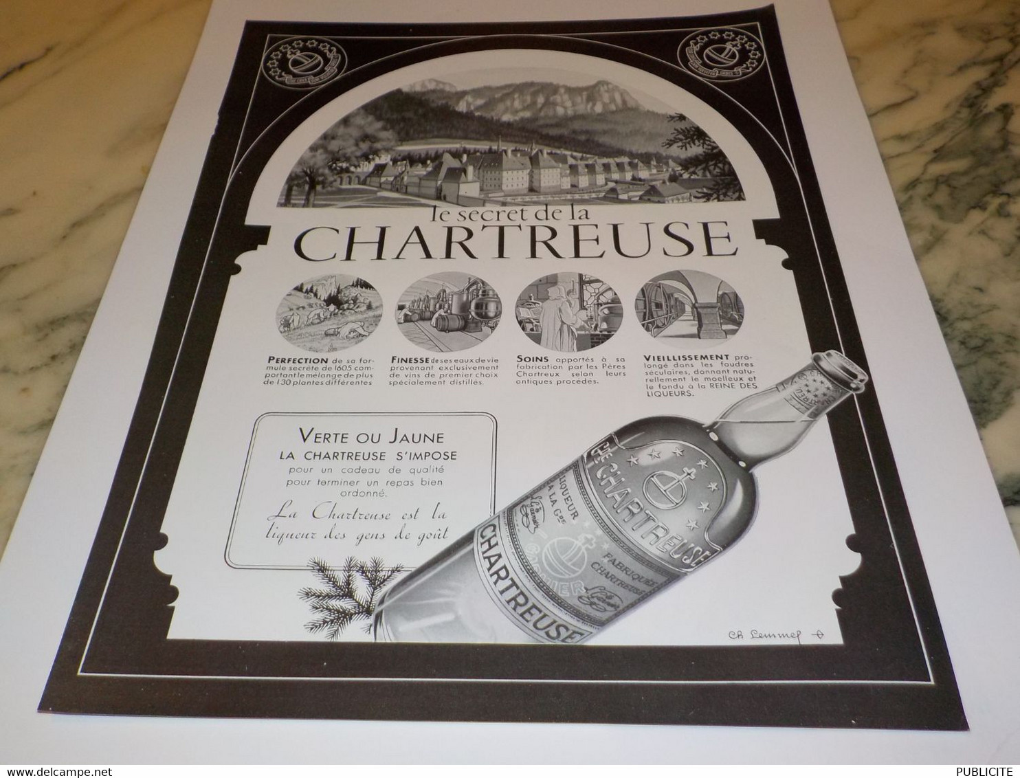 ANCIENNE PUBLICITE  LE SECRET DE LA CHARTREUSE  1954 - Alcools