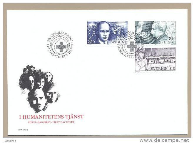 JUDAICA RAUL WALLENBERG WW2 HOLOCAUST BERNADOTTE HAMMARSKJOLD  SWEDEN SUEDE SCHWEDEN 1987 FDC MI 1443 - 1445 - Dag Hammarskjöld