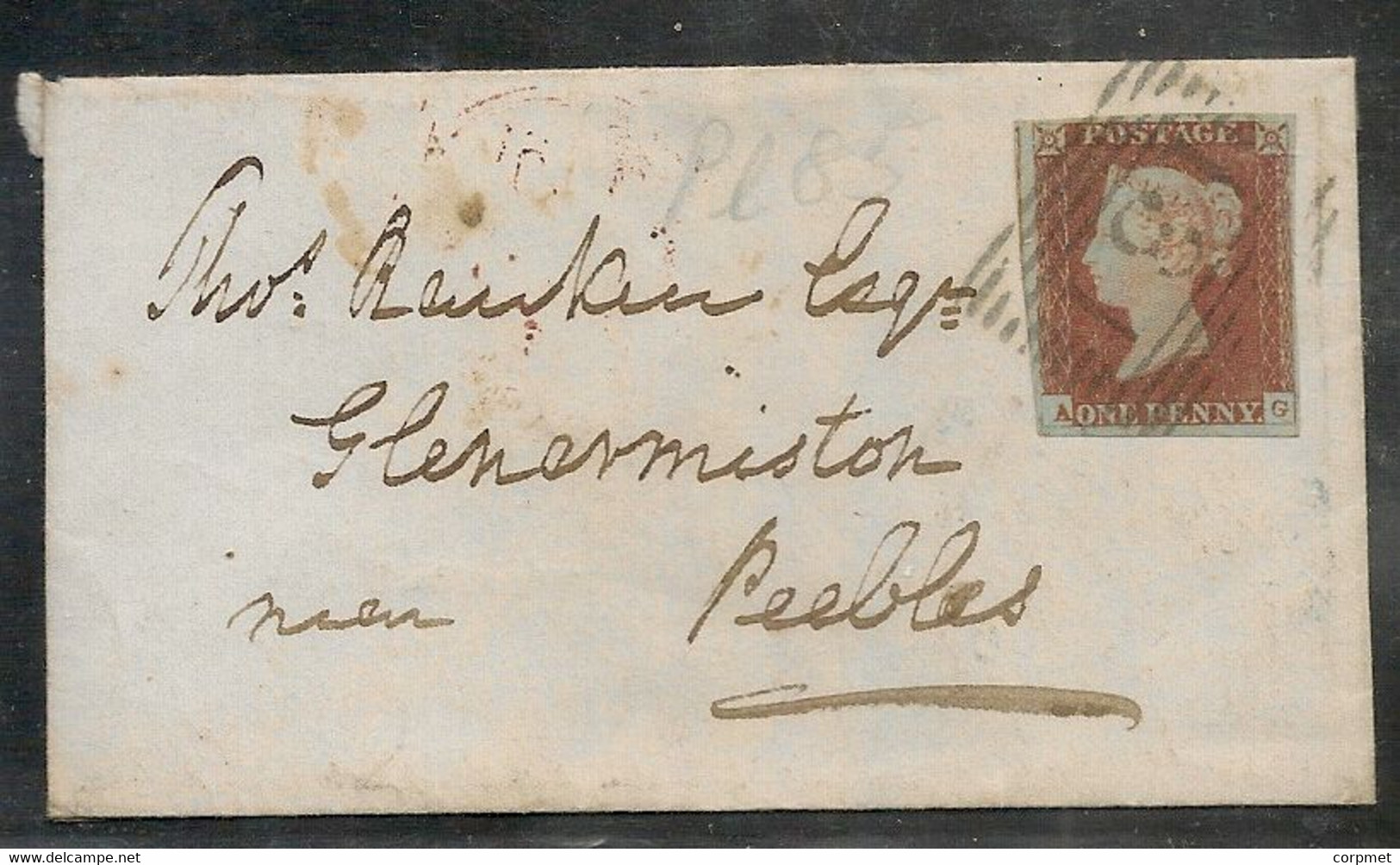 UK -1849 1d BLUE PAPER SCOTTISH Numbered City Between Bars - Plate 85 - From INVERARY To PEEBLES - Covers & Documents