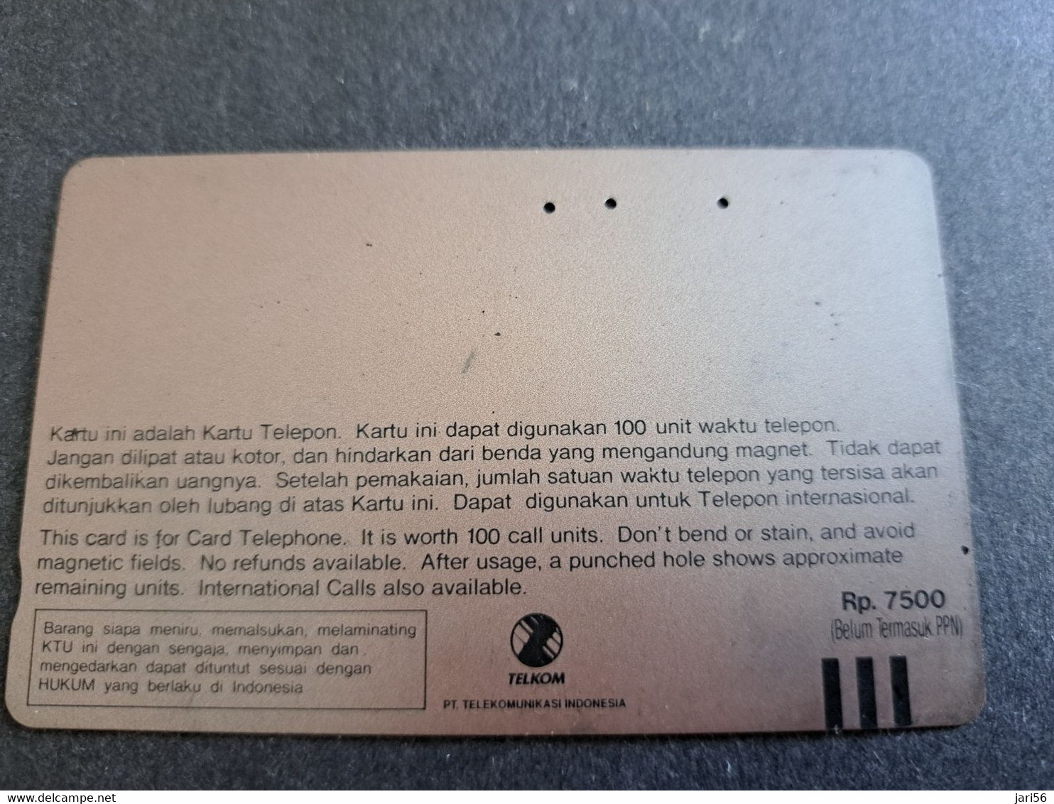 INDONESIA MAGNETIC/TAMURA  100 UNITS /  UNITS  MALEO BIRD   MAGNETIC   CARD    **9769** - Indonesië