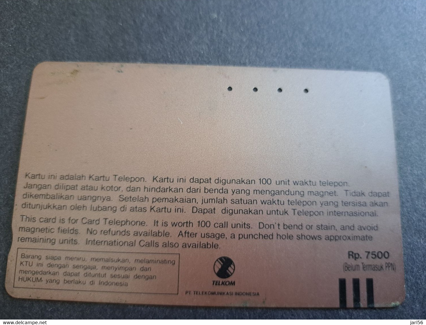 INDONESIA MAGNETIC/TAMURA  100 UNITS /  BIRD   MAGNETIC   CARD    **9772** - Indonesia