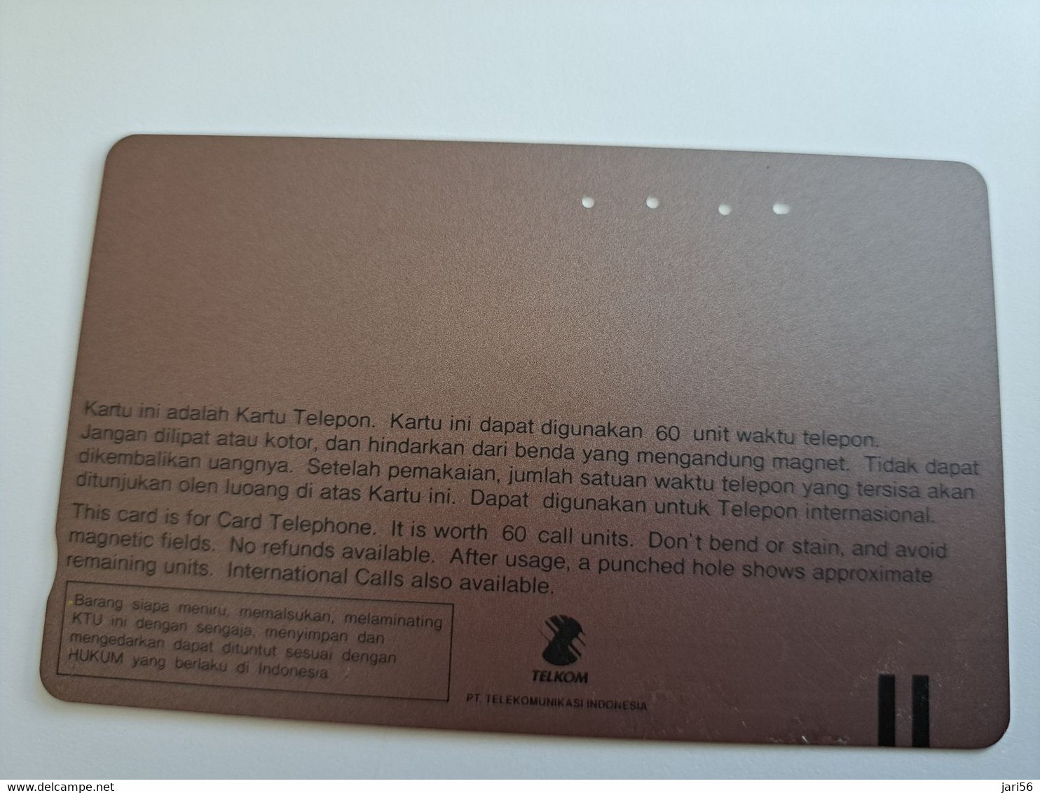 INDONESIA MAGNETIC/TAMURA  60  UNITS /   PT BENUSA TRIKOM PERSADA   BANK       MAGNETIC   CARD    **9790** - Indonesië