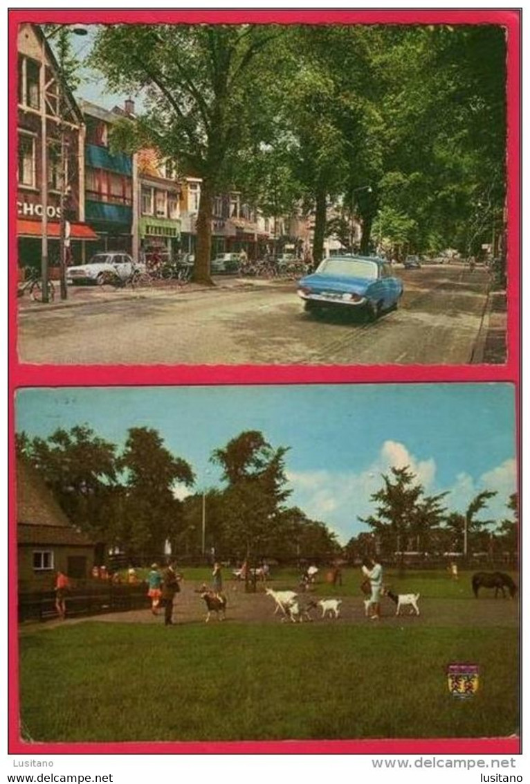 Lot 2 PostCards - Beverwijk - Old Car Cars Voitures OPEL Goat Chevres - Stamp Timbre Netherlands Holland - Beverwijk