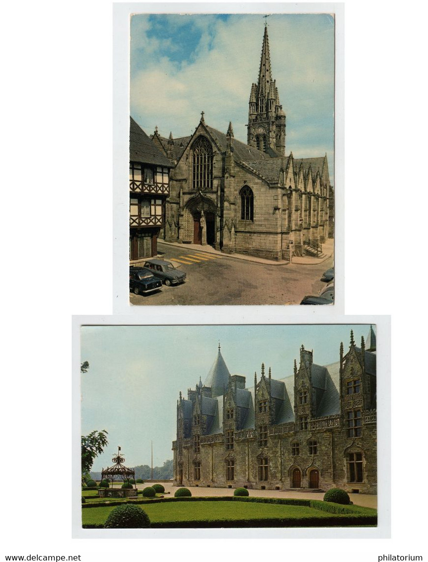 56  JOSSELIN  Le Château Façade Donnant Sur La Cour D'Honneur + Portail Principal De La Basilique - Josselin