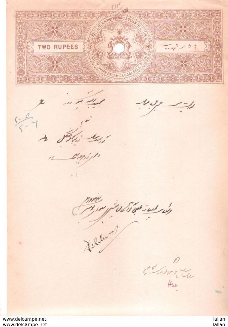 Bhopal State Of British India, 2 R Stamp Paper, 1935, Condition As Per Scan, Will Be Shipped Folded - Bhopal