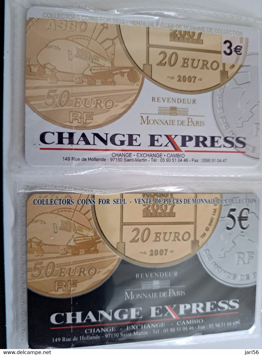 Phonecard St Martin French (COINS ON CARD) 2CARDS OUTREMER TELECOM CHANGE EXPRES Tirage 1000 !!! MINT €5 +€ 3,- **9862** - Antillen (Französische)