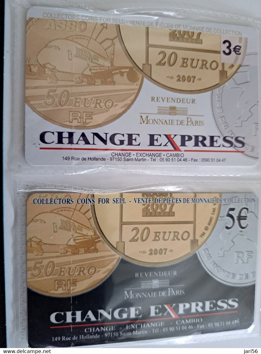 Phonecard St Martin French (COINS ON CARD) 2CARDS OUTREMER TELECOM CHANGE EXPRES Tirage 1000 !!! MINT €5 +€ 3,- **9862** - Antilles (French)