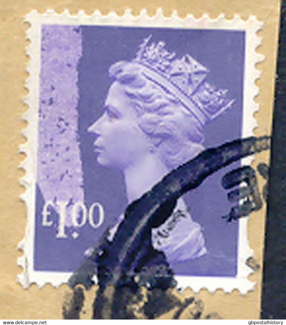 GB 1995, Machin 1 British Pound Bluish Violet, Very Fine Used On Piece, MAJOR VARIETY: During The Printing Process Part - Errors, Freaks & Oddities (EFOs