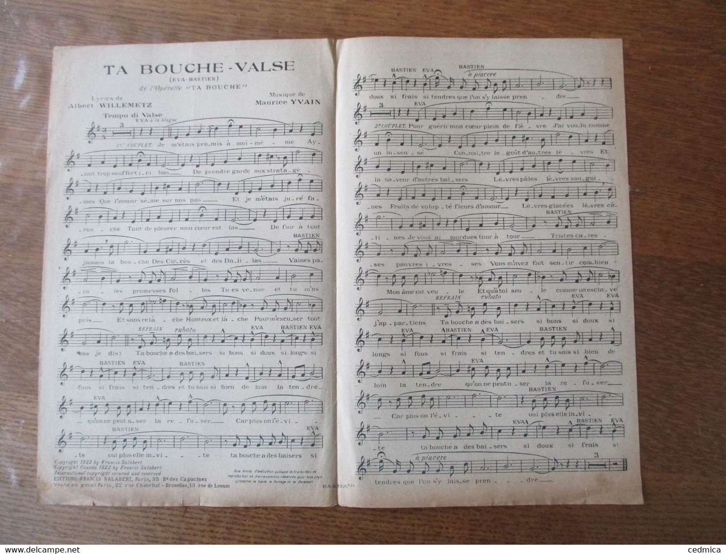 TA BOUCHE-VALSE  LYRICS DE ALBERT WILLEMETZ MUSIQUE MAURICE YVAIN - Noten & Partituren