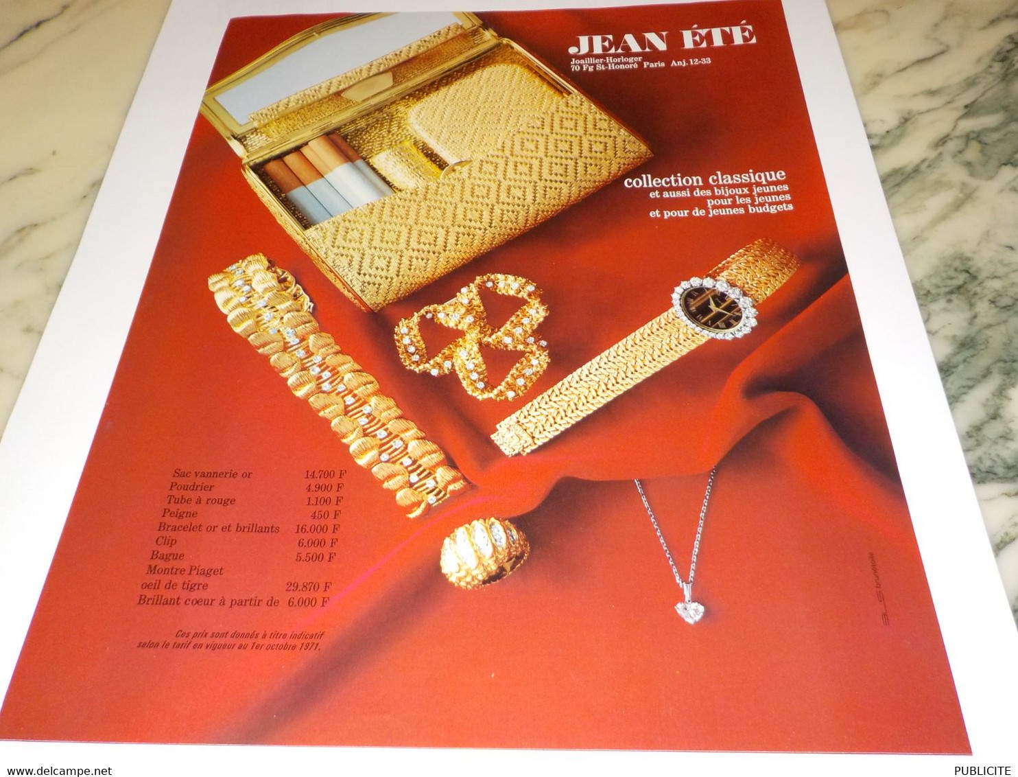 ANCIENNE PUBLICITE  MONTRE JOAILLIER JEAN ETE 1975 - Autres & Non Classés